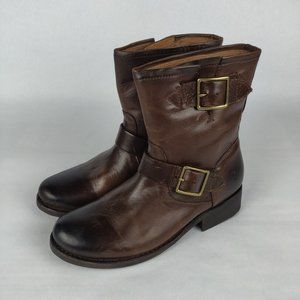 Frye Dark Brown Side Zip Vicky Leather Boots US 7